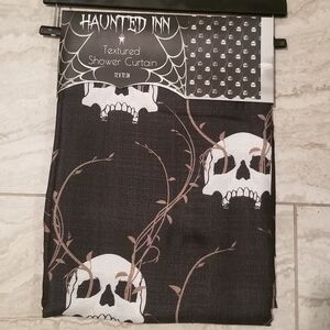 Haunted inn black textured Skull Halloween Shower Curtain